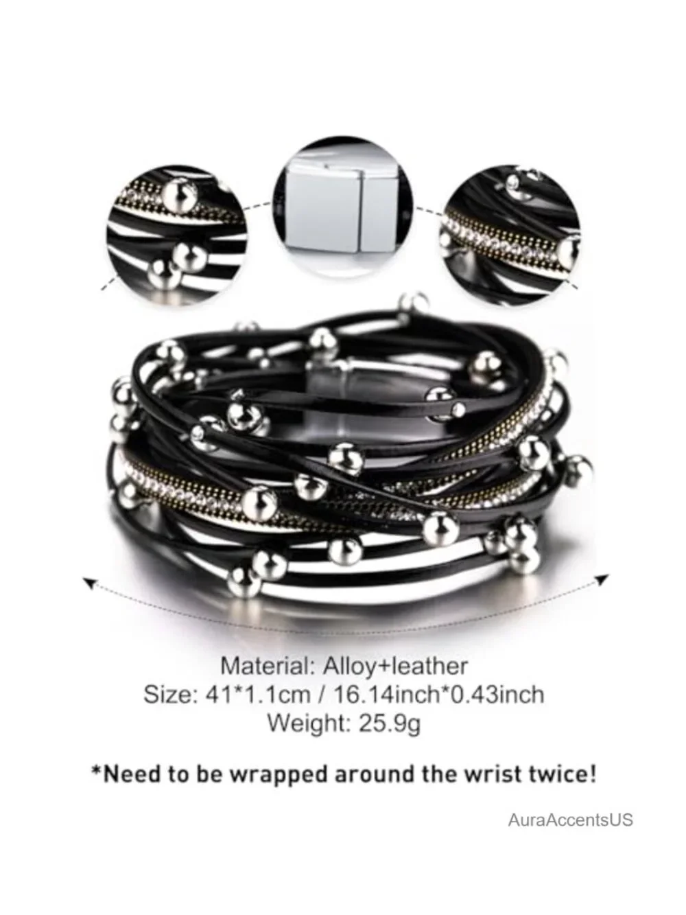 Faux Leather Wrap Bracelet for Women Boho Western Layered Jewelry